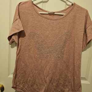 SJS Short Sleeve Top with Butterfly Design - Mauve